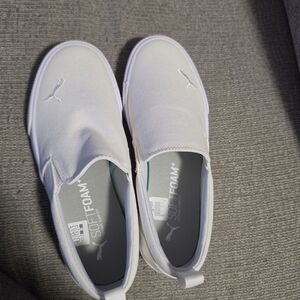 Puma White Slip-On Canvas Shoes with Embroidered Logo